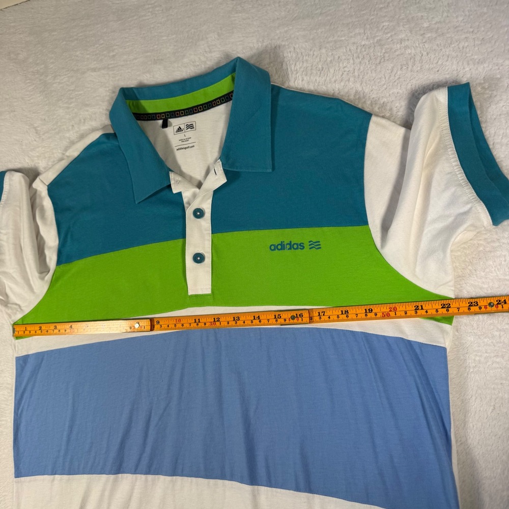 Adidas Golf Polo Shirt Mens Large White Teal Blue Green Excellent Colorblock - Picture 8 of 14